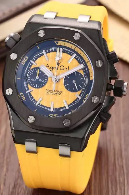 Black Yellow Роскошные брендовые новые мужские спортивные часы из нержавеющей стали розовое золото серебро черный резиновый светящийся хронограф сапфир ограничение по времени AAA - Цвет: Black Yellow