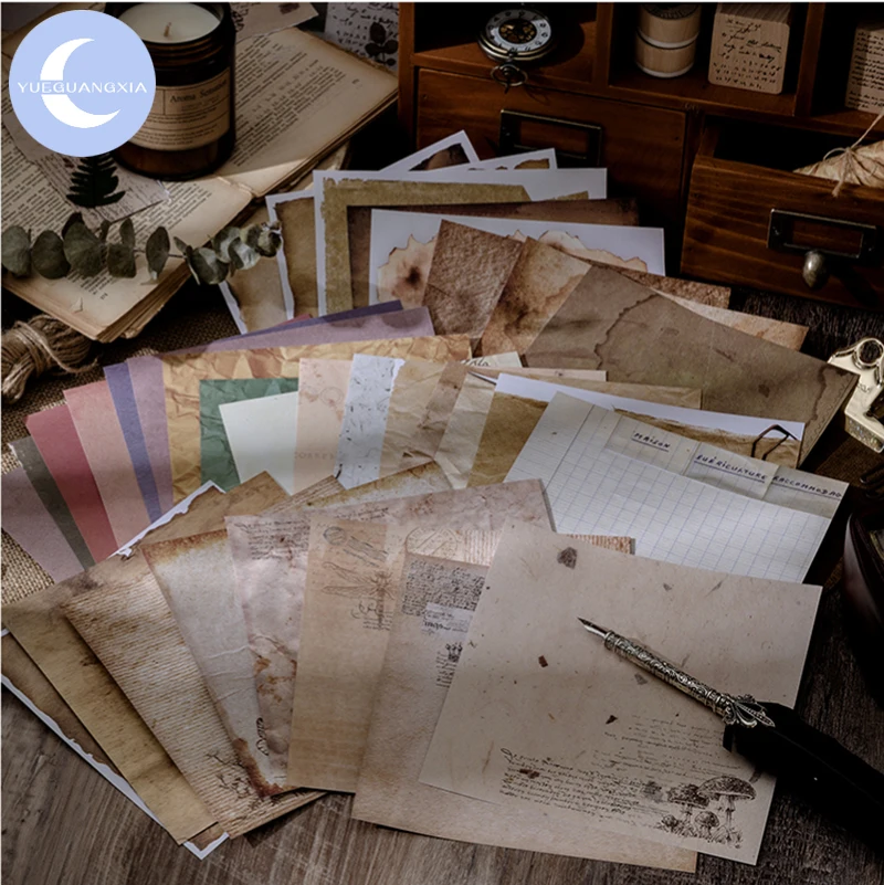 

YueGuangXia Vintage Back Paper Sticker Background Album Laptop Scrapbooking Planner Decorative Stationery Sticker 4 Design 8 Pcs