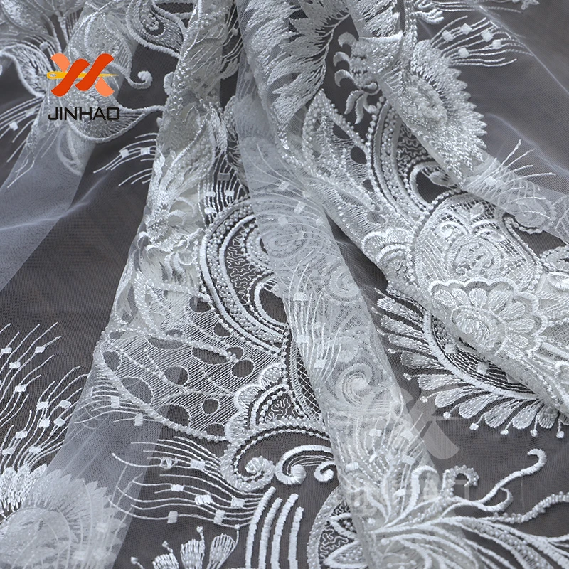 Высокое качество Белый блесток кружевная ткань блесток ткань вышивки оптом для вечернего платья сеточка пайетки ткань
