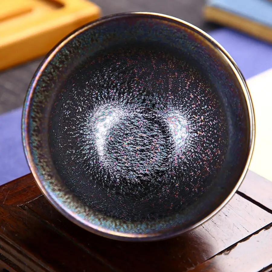 Чайный набор кунг-фу красочная глазурь павлина tianmu измененная обжиганием в печи чайная чашка сборная чашка керамический мастер чая чашка