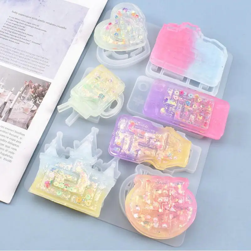 Maze Shaker Silicone Molds DIY UV Resin Labyrinth Heart Gamer Maze Shaker Charms Jewelry Accessories Making Castle Camera Shape