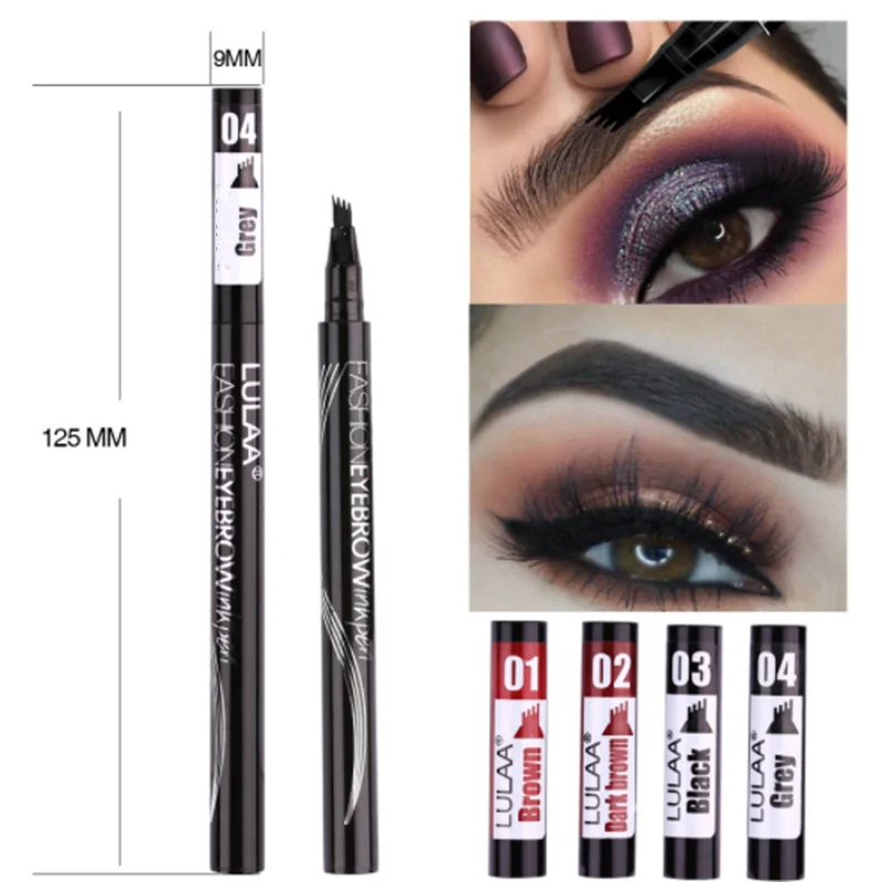 

4 color Four Heads Eyebrow Pen Waterproof Eyebrow Pencil Tattoo Tint Long Lasting Liquid Eye brow Gray Brown Black Brush Makeup