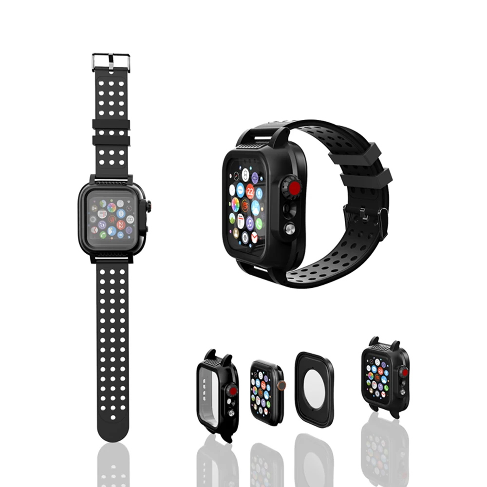 IP68 Водонепроницаемый чехол с силиконовым ремешком для Apple Watch 5 4 40 мм 44 мм водонепроницаемый спортивный наручный ремешок для iWatch 3 2 1 38 мм 42 мм