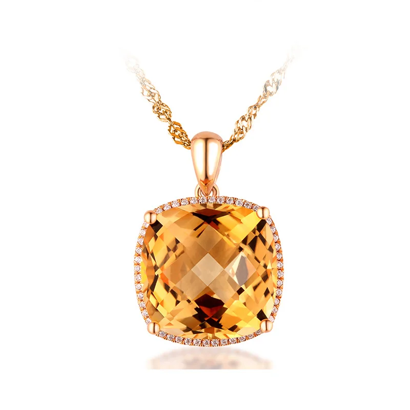 Natural Citrine Pendant Necklace 925 Sterling silver Woman Fine Elegant Crystal Gem Jewelry Square Birthstone Luxury Girl Gift | Украшения