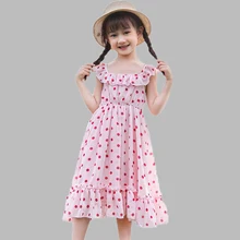 Новое платье для девочек, плиссированное платье в горошек для девочек, сарафан в стиле пэчворк с оборками для девочек, милая летняя одежда для девочек 6, 8, 10, 12, 14 лет