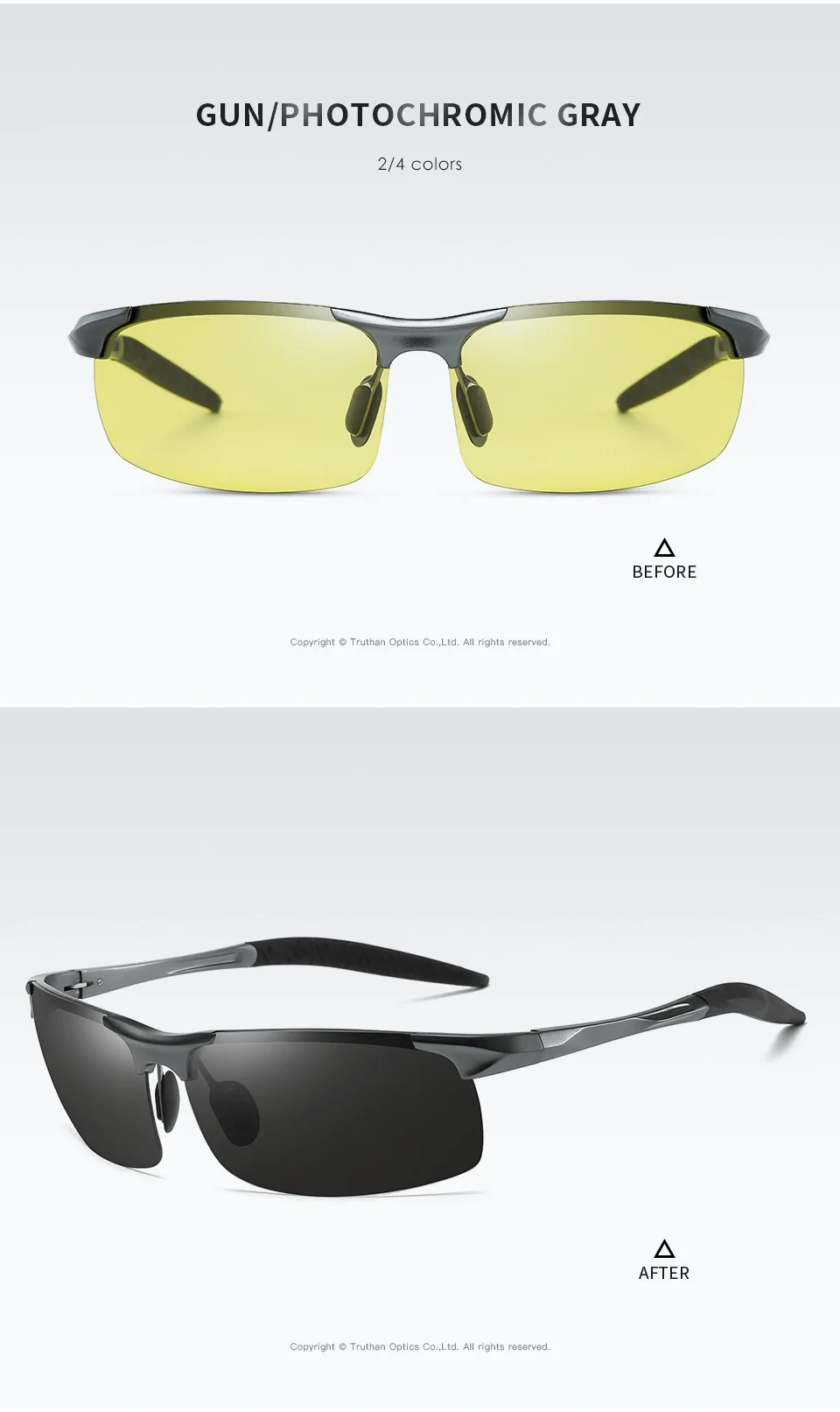 Mens Photochromic Polarized Glasses for Driving Anti Glares Day Night Vision Goggles Yellow To Gray Aluminum Sports Eyewear 5933