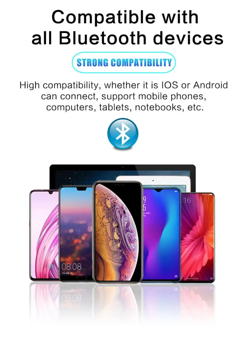 5 Colors Wireless Bluetooth headset V5 0 wireless card Volume Control Headphone For iPhone Xiaomi Huawei Samsung Smart Phone