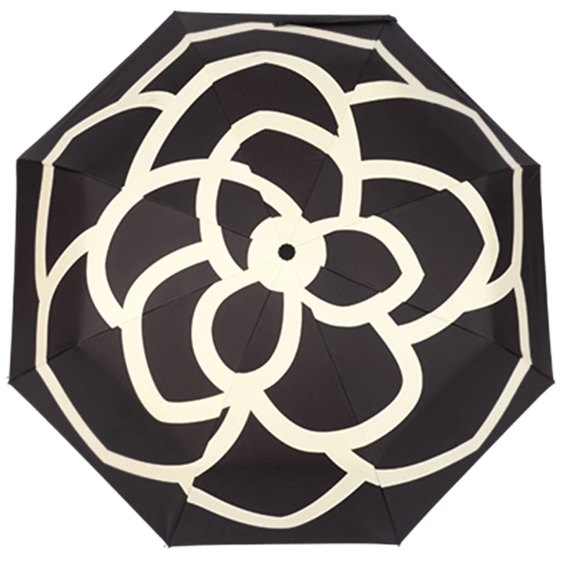 Creative Camellia Dual Use Manual Umbrella Outdoor Vinyl Rubber Handle Umbrella College Style Three-Fold Umbrella