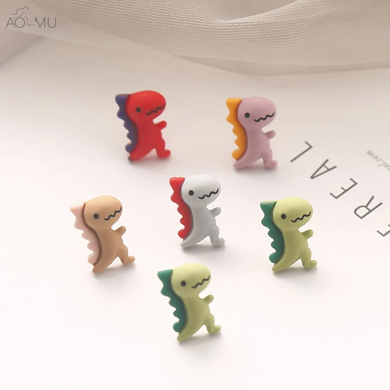 

AOMU 2019 Korea Cute Cartoon Small Dinosaur Resin Color Stud Earrrings for Women Girl Party Gift Jewelry Bijoux