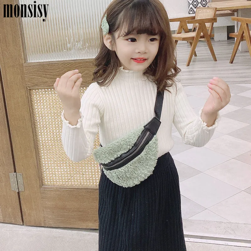 Monsisy Fanny Packs для девочек, поясная сумка, Детская шерстяная нагрудная сумка, Kawaii, зимний однотонный кошелек для телефона, кошелек для путешествий, поясная сумка