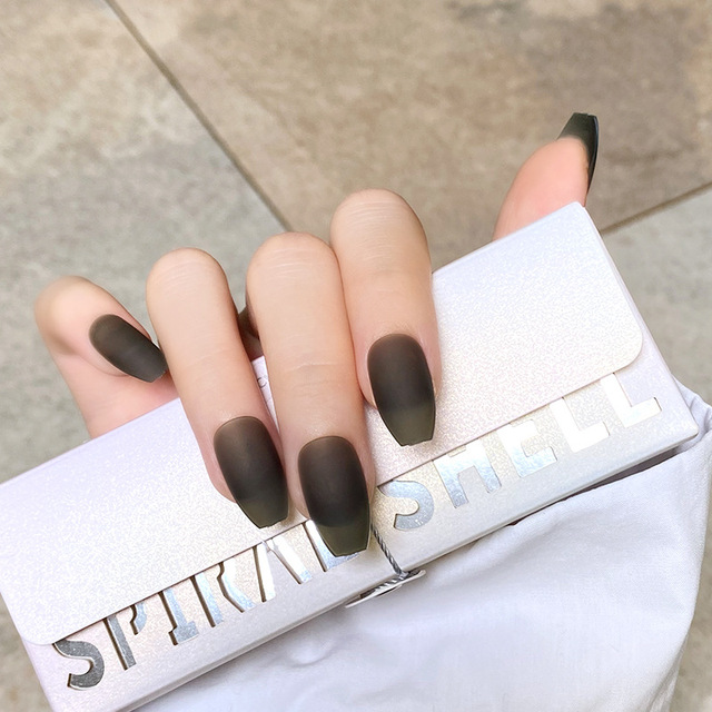 Khaki Pure Color Frosted Ballet matte Fake Nail press on Wearable Detachable Nail Tip Long Healthy full cover for Girl