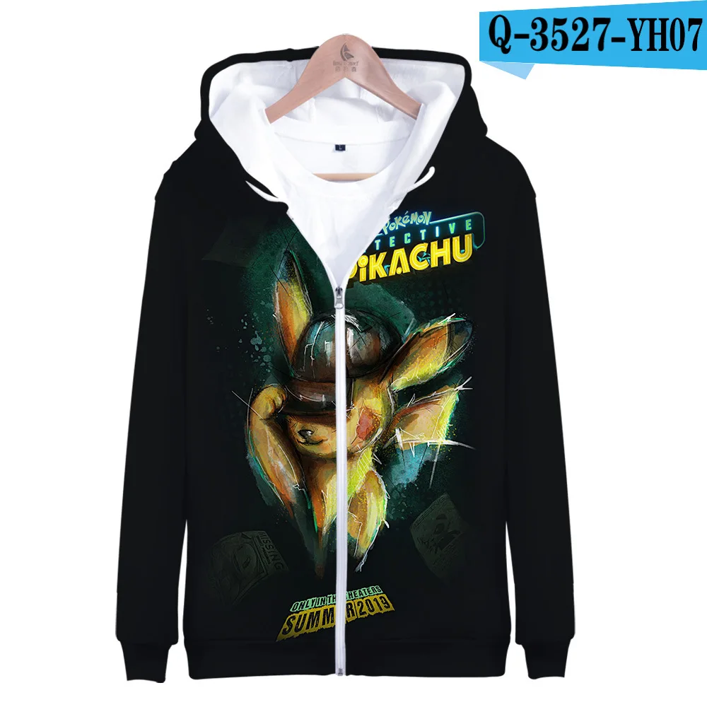 Z&Y 2-20Y Winter Movie Detective Pokemon Pikachu Clothing 3d Hoodie Kids Sweatshirt Cosplay Boys Streetwear Unisex Girls Jacket