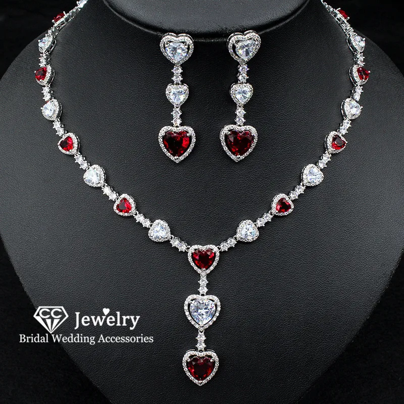 

CC Heart Shape Jewelry Set Women Accessory Wedding Bijoux Bridal Dress Engagement Jewellery Romantic Earring Necklace Sets HL029