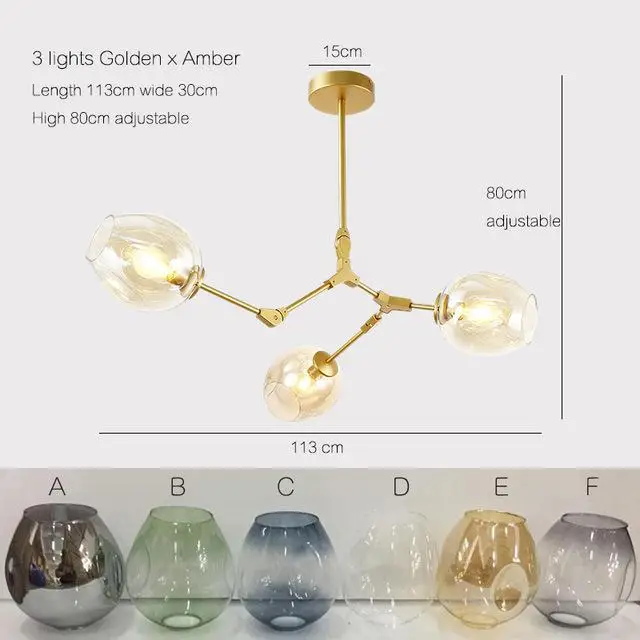 Цветная стеклянная люстра, лампа, современная люстра в скандинавском стиле, люстра, стеклянный шар, Золотая/черная лампа, 110 В, 220 В - Цвет абажура: 3 light