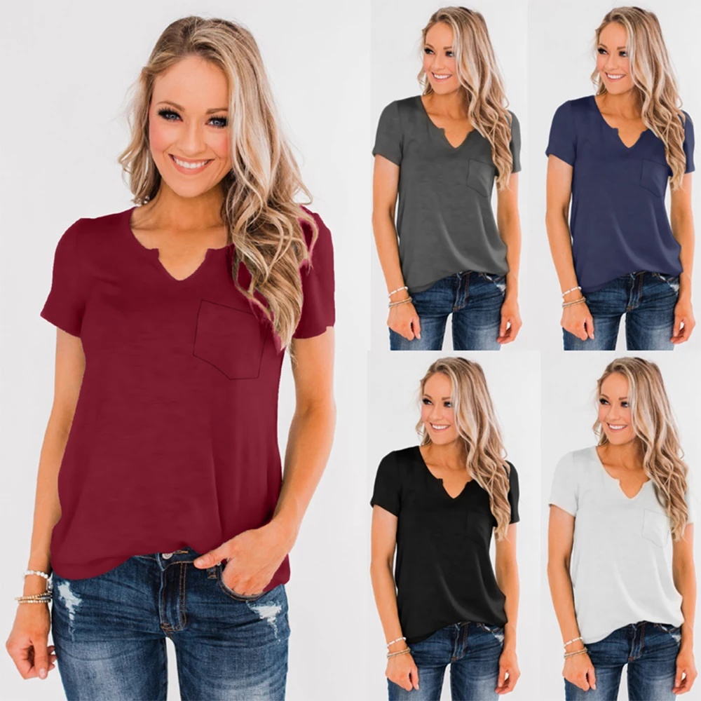 

GULE GULE Women's V-Neck Short Sleeve Basic T-Shirt with pocket for Women