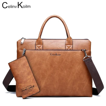 

Celinv Koilm High Quality Men Briefcases Set 14 inch Laptop Business Bags Handbags Leather Office Shoulder Bags Large Capacity