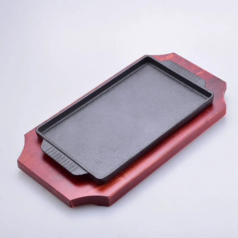 Chinese cast iron rectangular thickened plate roasting tray roast fish barbecue dish round steak Japanese teppanyaki BBQ