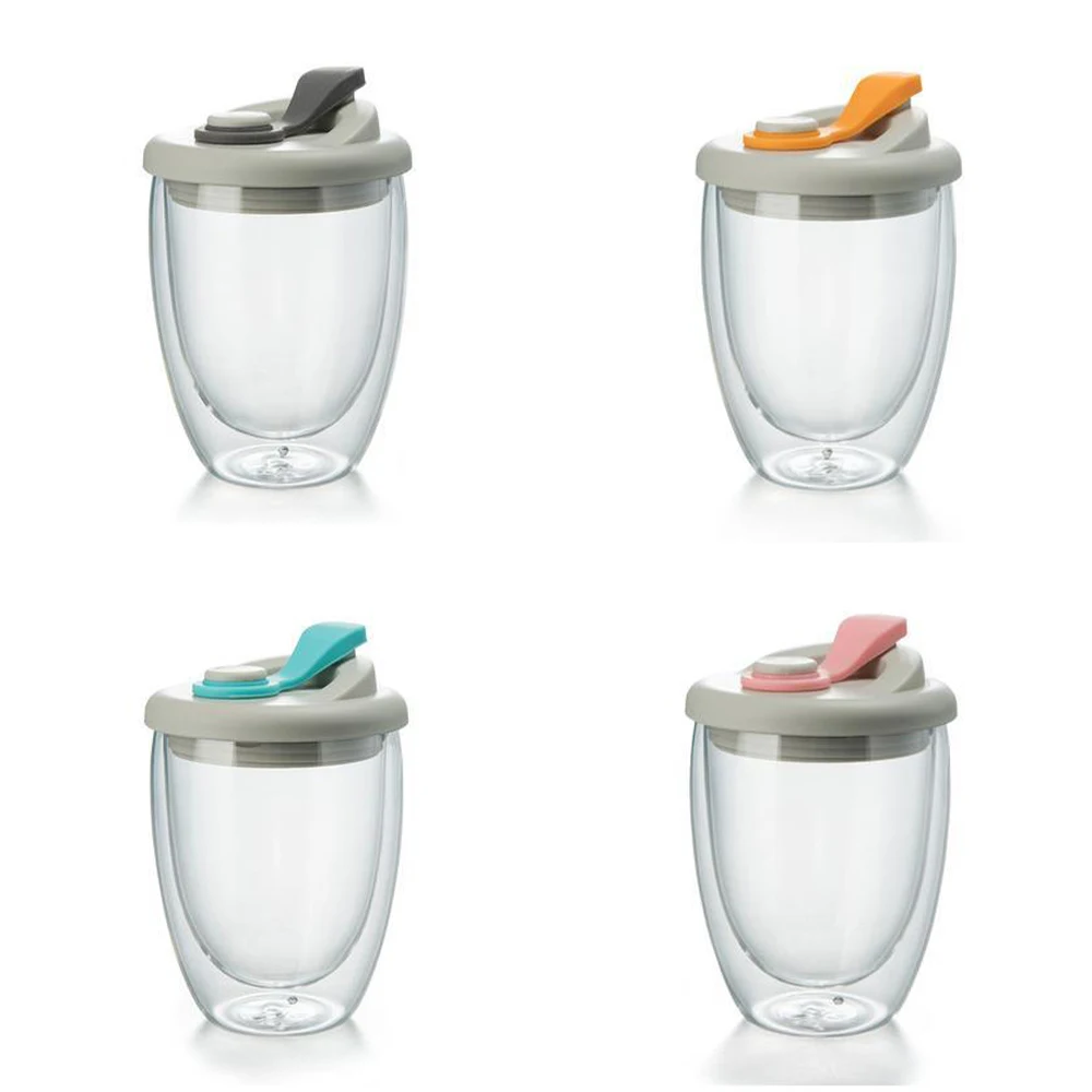 Double Wall Glass With Silicone Vacuum Sipper Lid - 350Ml