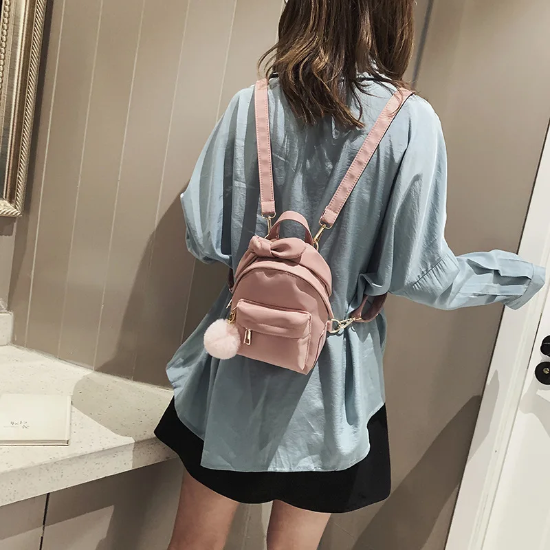 

Nylon Waterproof Backpack Women's 2019 New Style Korean-style Simple Bow Furry Ball Temperment Backpack Entity Hot Selling