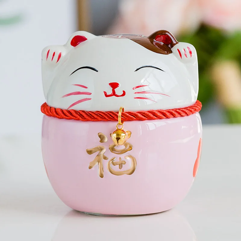 Керамические изделия в китайском стиле Lucky Cat маленькое украшение Милая мультяшная копилка свинья подарок для детей сувенирная банка для хранения орнамент - Цвет: pink