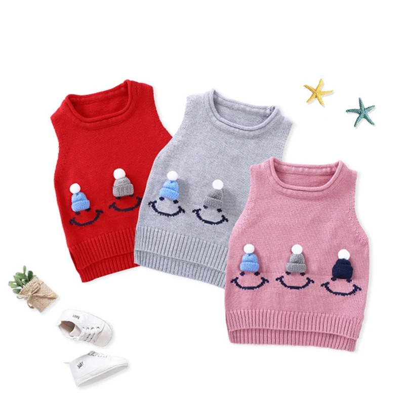 

Cute Hat Kids Knitted Waistcoats Cotton Baby Girls Boys Sweater Vests Children Warm Vest Spring Autumn Children Vest Clothings