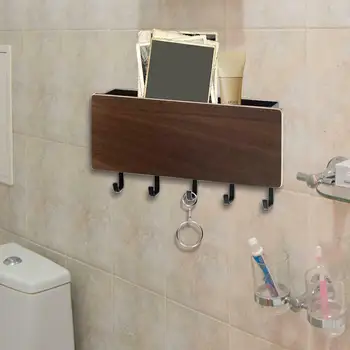 

Hook Storage Rack Wall Mounted Wooden Key Hanger Hallway Storage Box Door Back Storage Rack Organizer