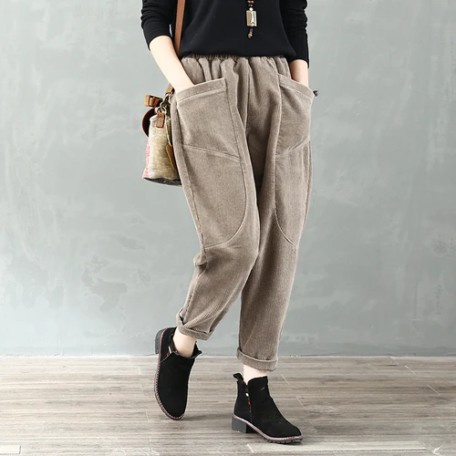 Light Grey Neploe корейские повседневные свободные штаны Для женщин Сплошной Стройный приталенный корейские вельветовые Pantalones Mujer; Простые осенне-зимние брюки 46640 - Цвет: Light Grey