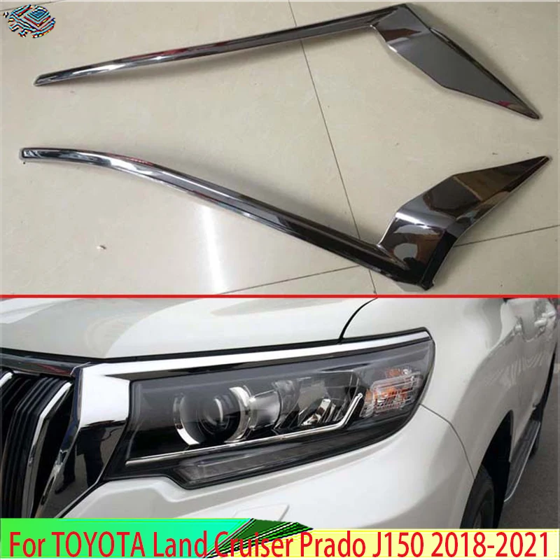 

For TOYOTA Land Cruiser Prado J150 2018-2021 ABS Chrome Headlamp Lamp Strip Cover Trim Exterior Decoration Refit Accessories