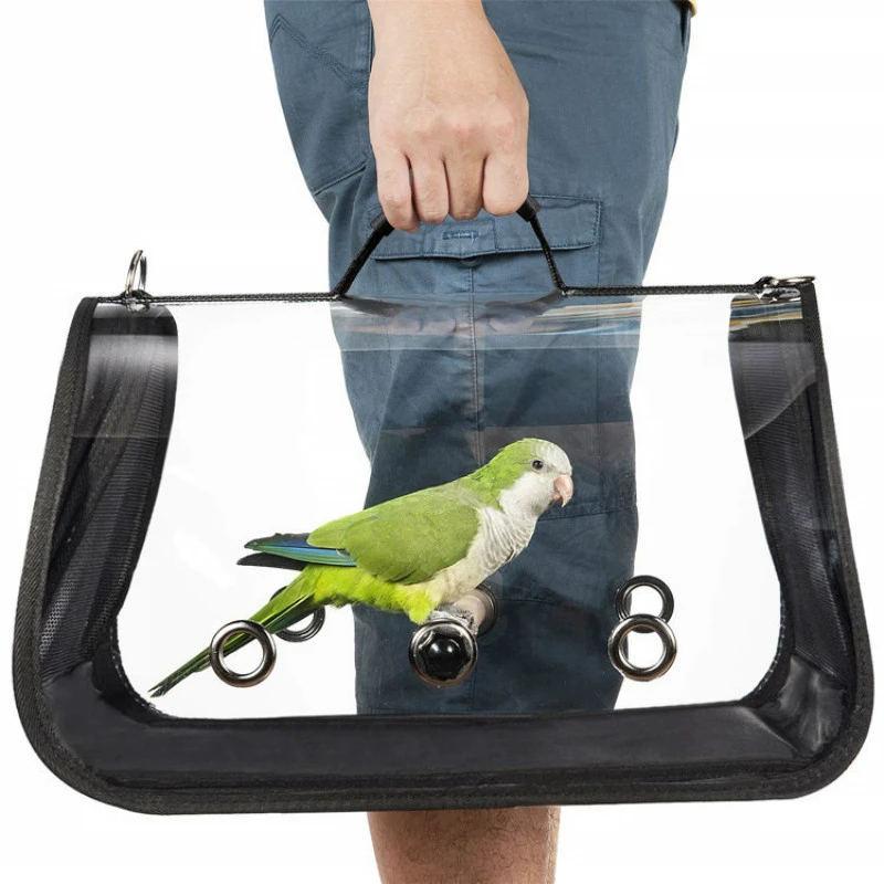 Jaula de transporte para loros, accesorios de transporte para PVC transparente, transpirable, bolso mano|Juguetes para pájaros| -