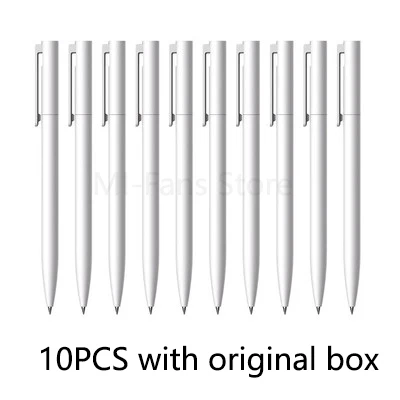 10pcs with box Новые гелевые ручки Xiaomi Mijia, 10 шт., без колпачка, 0,5 мм, цилиндрическая ручка, черная ручка, белая, гладкая, швейцарская, заправка MiKuni, японские чернила, черные - Цвет: 10pcs with box