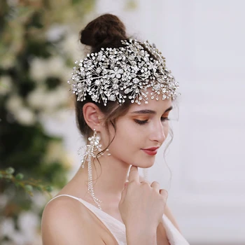 

Luxury High Rhinestone Headband Crystal Flower Tiara Crown Wedding Tiaras Hairband Women Bridal Jewelry