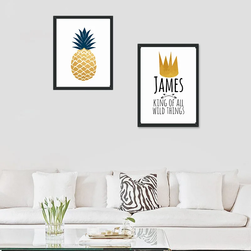 New simple creative golden pineapple English letters decorative painting home decoration frameless wall core | Дом и сад