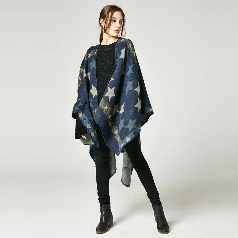 

The lady star color stripe imitation cashmere shawl is long and thick
