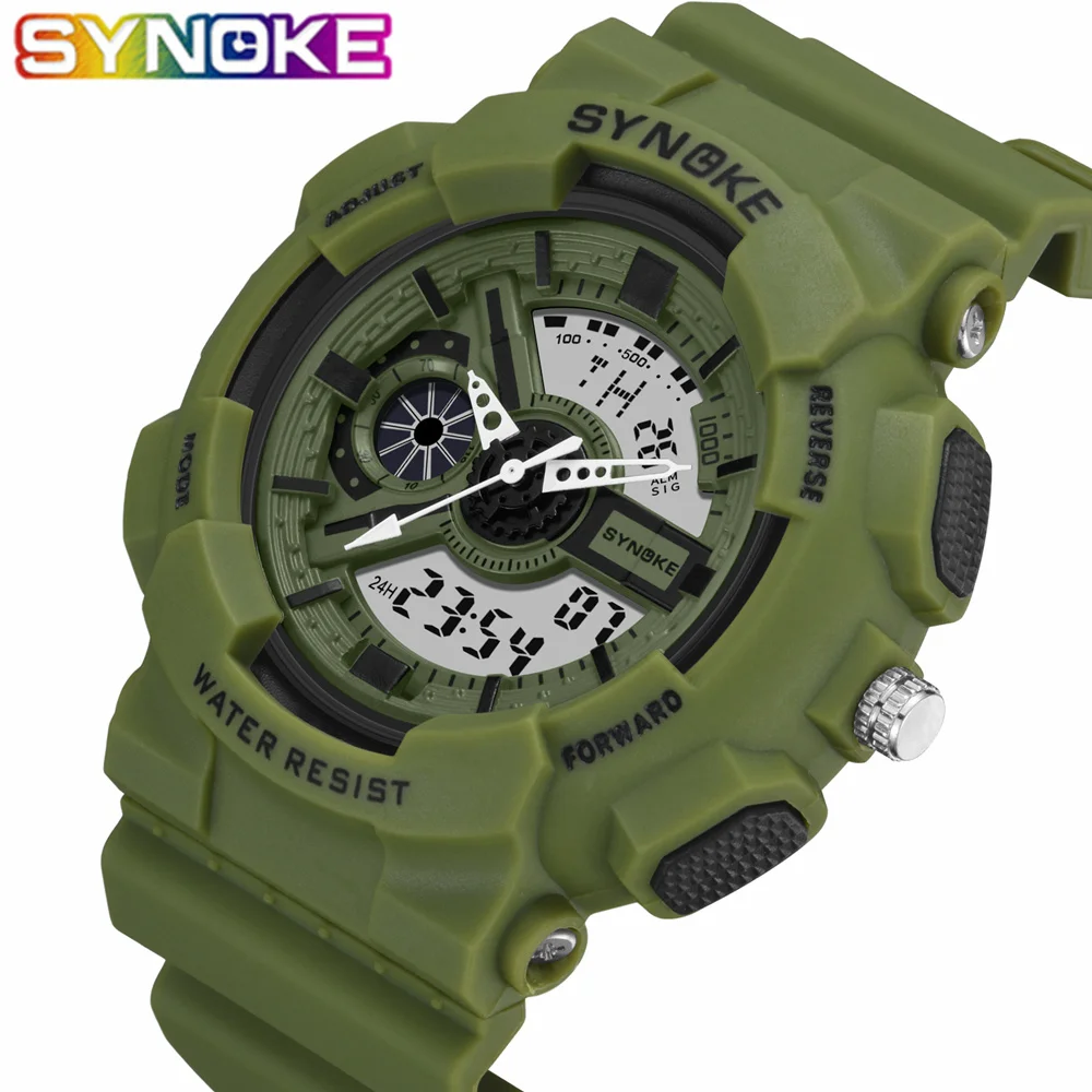 

SYNOKE Classic Sports Men's Watches Multi-function Alarm EL Lights LED Double Display Digital Wristwatches for Men 2019 New