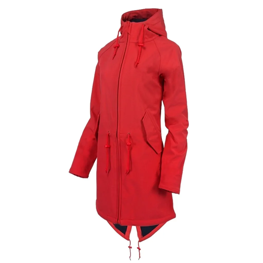 Jaycosin Fashion Women Winter Warm Solid Rain Jacket Outdoor Hoodie Coat Stylish Long Sleeve Comfortable Windproof Long Coat18#4
