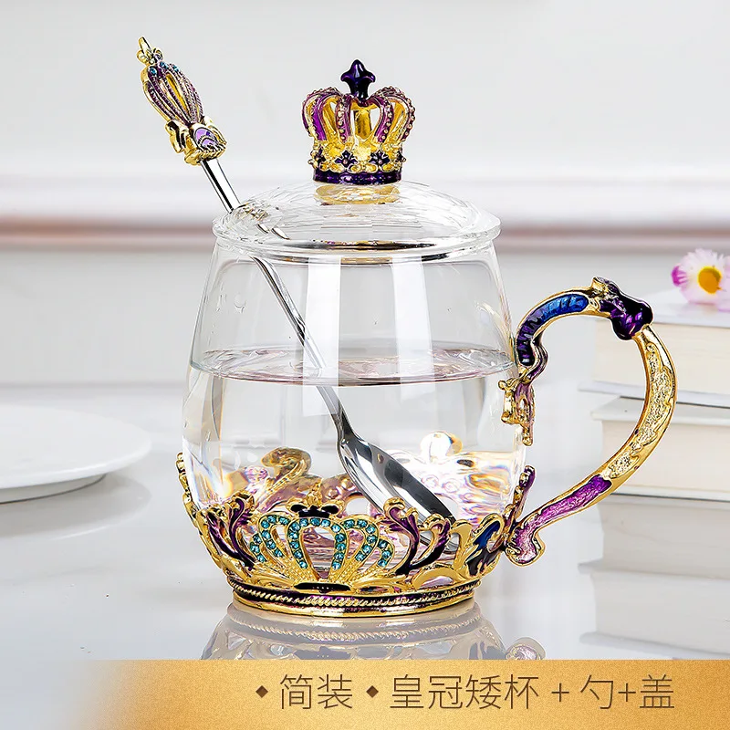 S-spoon lid Европейская Корона, эмалированная чашка, роскошная Подарочная коробка, набор стеклянных стаканчиков для воды, высокое качество, подарок, новинка, чайная бутылка, стеклянная бутылка для воды - Цвет: S-spoon lid
