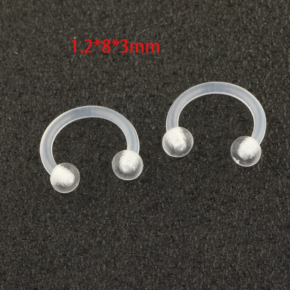 NO.4 1.2x8x3mm JUNLOWPY пирсинг фиксатор прозрачный биофлекс пластик 14 г 16 г нос в язык, бровь Tragus пупок соски кольца штанга фабричного производства - Окраска металла: NO.4 1.2x8x3mm