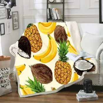 

Tropical Fruit Pineapple Banana Blanket Fleece Sherpa Blanket Plush Throw Home Blanket Teen Winter Warm Thin Blanket on Sofa Bed