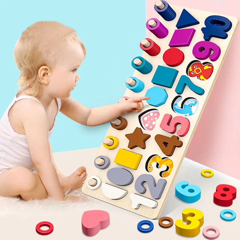 

Montessori Educational Wooden Toys Children Busy Board Math Fishing Children's Wooden Preschool Montessori Toy Counting Geometry