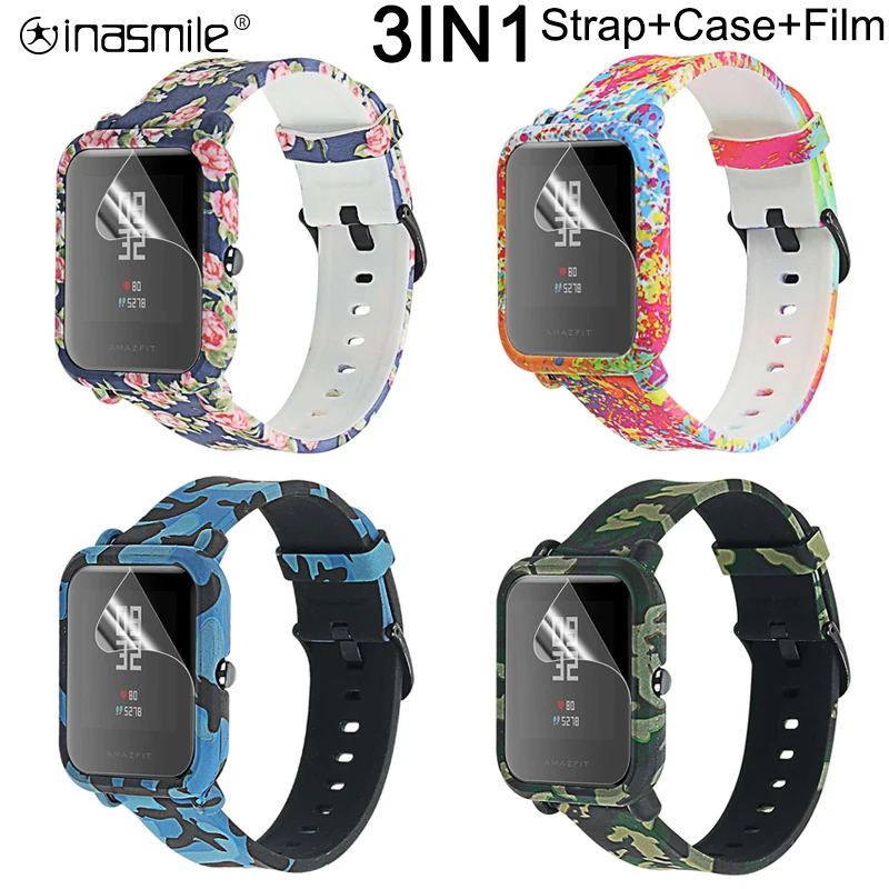 

Stylish 3 in 1 for Amazfit Bip Strap Watch Band+PC Watch Case Cover Frame Protector for Huami Amazfit Bip screen protector Film