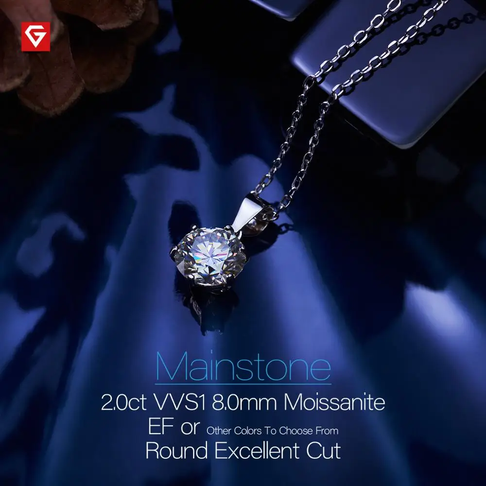 GIGAJEWE 2.0ct 8 мм EF VVS круглая 18K белая позолота 925 Серебряное моиссанитовое ожерелье с