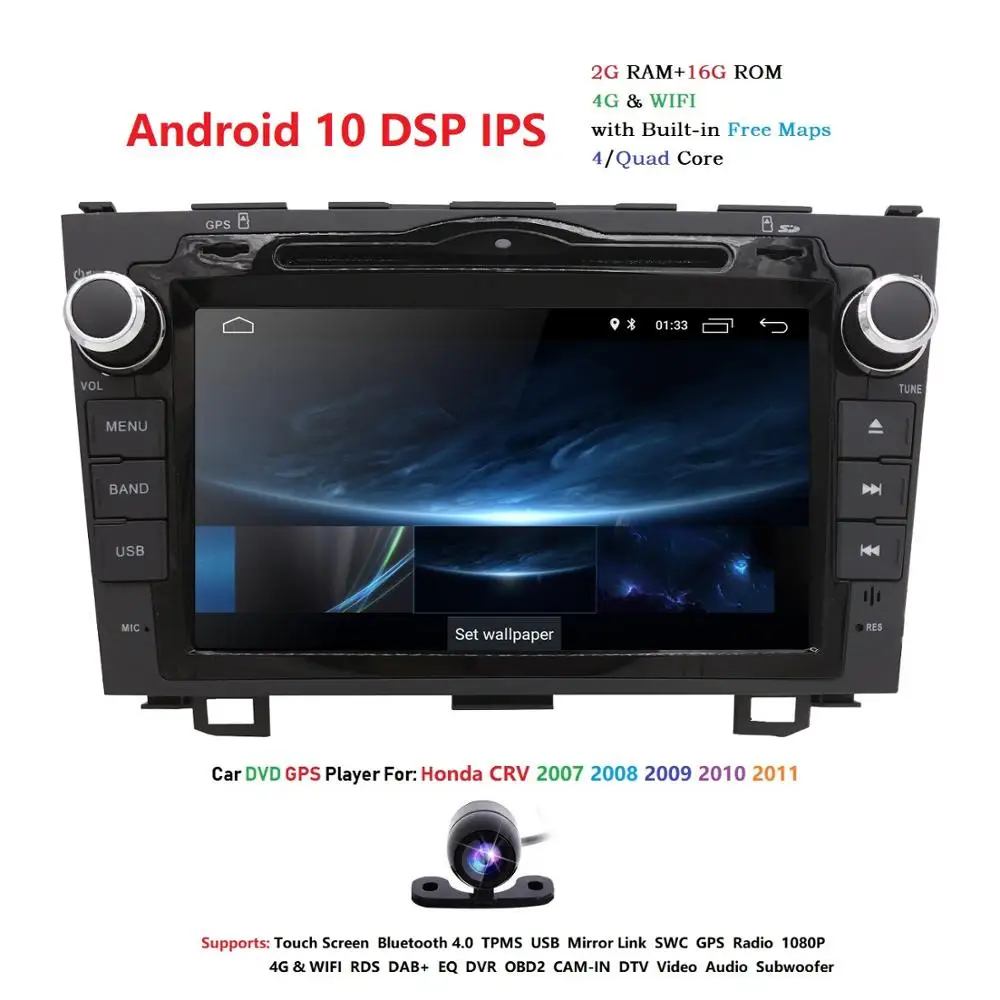 

Android 10 HD 1024*600 Car DVD Player Radio For Honda CRV 2007 2008 2009 2010 2011 4G WIFI GPS Navigation Head Unit Multimedia