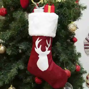 

Large Christmas Stocking Elk Pattern Sock Gift Holder Christmas Tree Decoration New Year Gift Bags Candy Bags