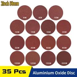 Disques de ponçage, lot de 35, 2 pouces, papier de verre, grain 40 2000, oxyde d'aluminium, pour perceuse, ponceuse, broyeur, outils rotatifs, pas de trou 