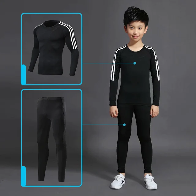 US $7.80 Children's sports suit 2 sets of sportswear jogging children training suit compression thermal unde