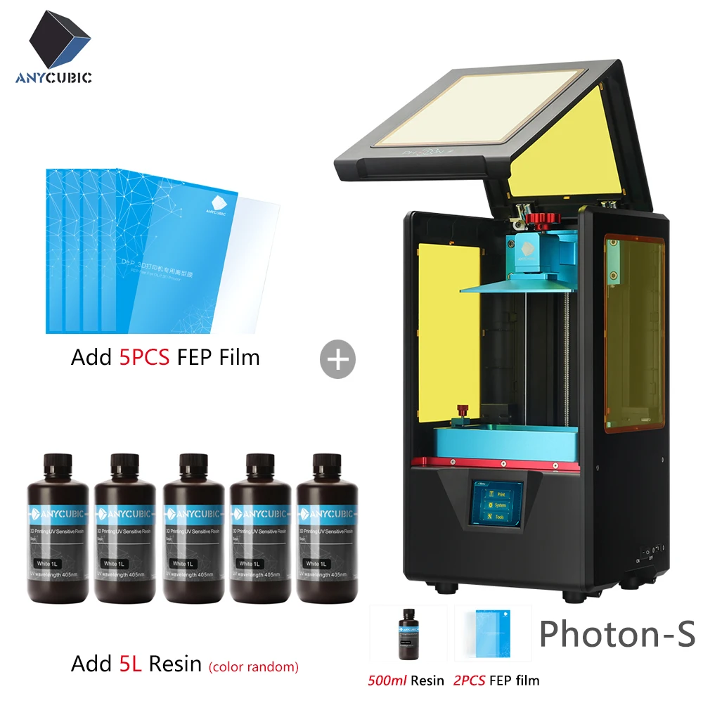 ANYCUBIC Photon-S 3d принтер обновленный черный с 500 мл/2 шт Fep lcd SLA PhotonS модуль матрица двойной Z axis принтер комплект 3d Drucker - Цвет: BlackPhotonS5.5L7F