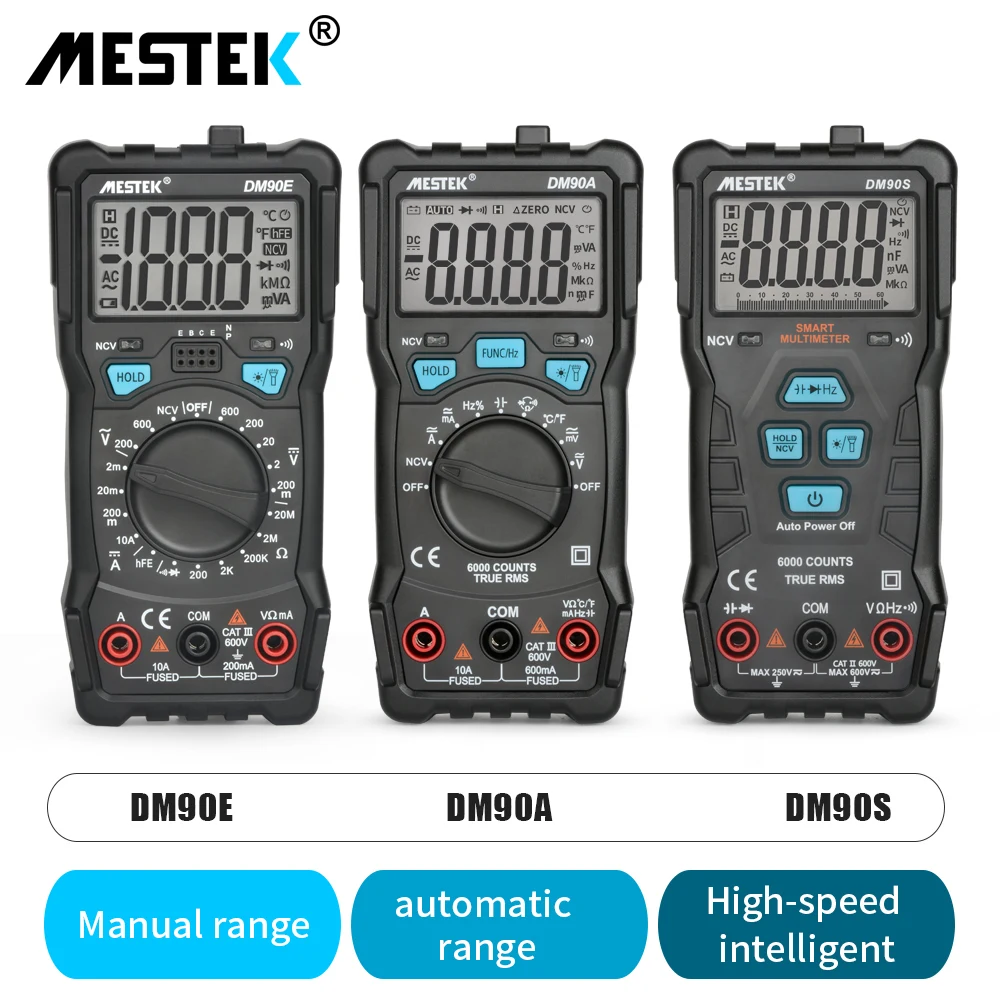 MESTEK Цифровой мультиметр DM90A/E/S NCV 6000 отсчетов Автоматический диапазон AC/DC измеритель напряжения вспышка светильник задний Светильник Универсальный мультитестер