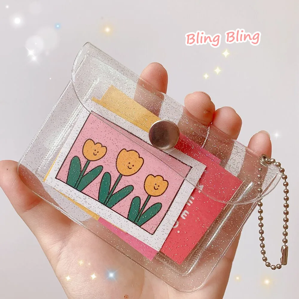 MINKYS-tarjetero Kawaii ostentoso para tarjeta de PVC, funda protectora para tarjetas de crédito, identificación, autobús, almacenamiento de tarjetas, papelería coreana