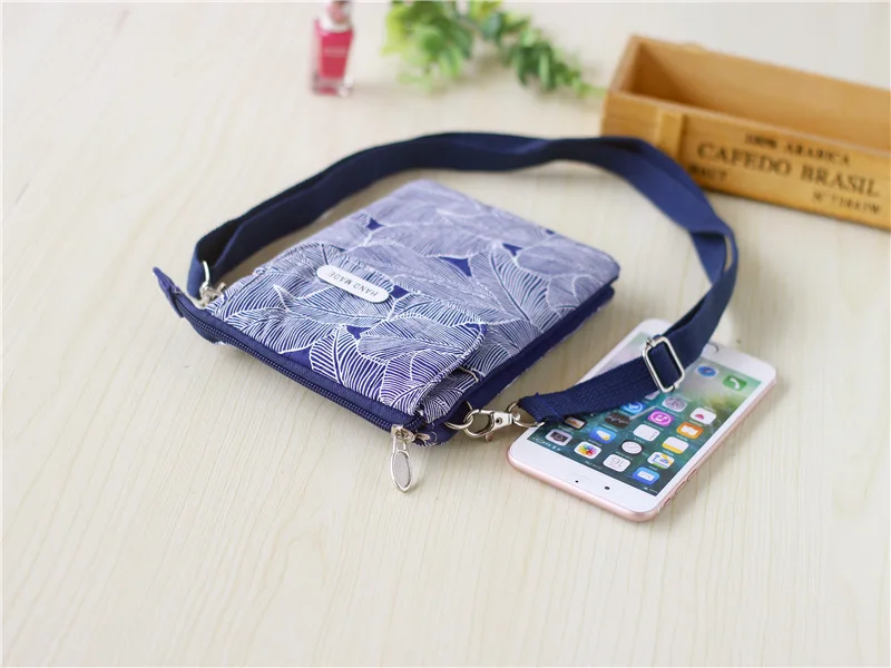 Women Leaf Large Screen Mobile Phone Bag  Capacity Canvas Messenger Bag Ladies Shoulder Bag