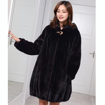 

2019 winter new whole mink fur coat women's long section fashion simple and generous with hooded mink fur jacket